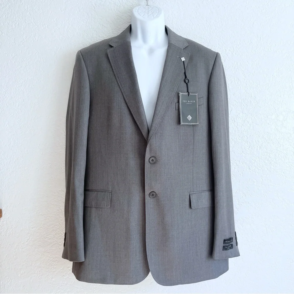 NEW Ted Baker Charcoal Debonair Plain Suit Grey Wool Blazer Modern Fit 44R